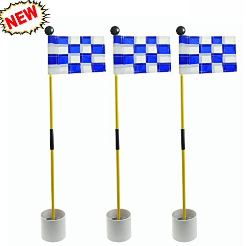 Kofull Detachable Backyard Practice Golf Putting Green Flags Nylon Portable Flagstick with Cup for Yard-3 Pack (3cups, 3flags and 3poles) (White/Blue Plaid) - Thumbnail 5
