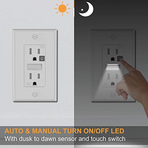 SOZULAMP Electrical Receptacle Outlet with Night LightsEasy to Install,Decorator Tamper