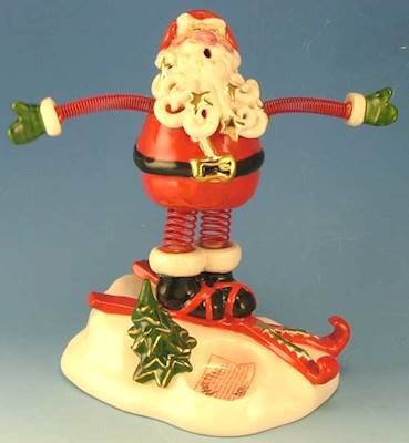 Heather Goldminc Santa on Skis Bobble T-Lite - Clayworks Blue Sky 2006