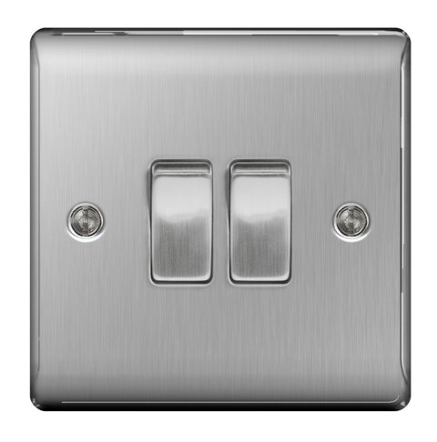 BG Nexus Metal 10AX Plate Switch 2 Gang 2 Way Brushed Steel