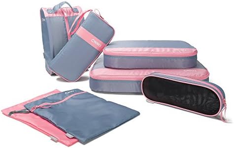 Chooci Travel Packing Cubes Water Resistant Luggage Organizers (Pack of 7pcs) (Gray and Pink)