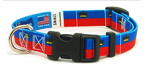 Liechtenstein Flag Dog Collar for Small, Medium, or Large Dogs by PatriaPet (Small: 9-13 in.)