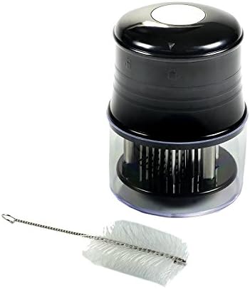 ETvalley Kitchen Black Meat Tenderizer with 56 Stainless Steel Blades and with a White Cleaning Brush-Work with Any Type of Meat