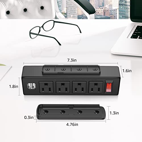 HHSOET Under Desk Power Strip with 4 Outlets and USB Ports, Under