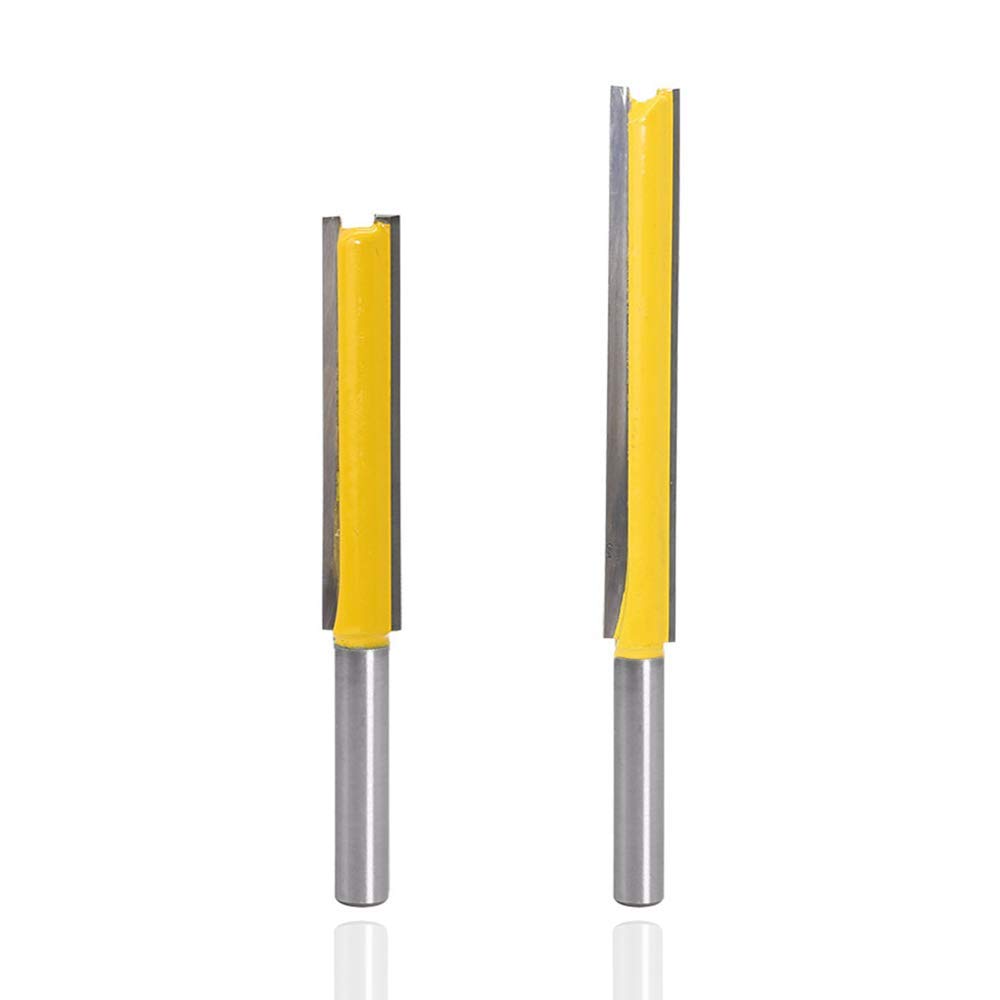 Bestgle 2pcs 1/4" Shank Straight Router Bits, 2" & 3" Extra Long Two Flute Trimming Woodworking Cutter Tool
