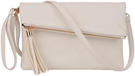 LIZHIGU Women's Leather Crossbody Bag Zipper Clutch Purse Fashion Shoulder Bag for Teen Girls Beige White