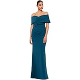 Betsy & Adam Womens Betsy & Adam Women's Floor-Length, Off-The-Shoulder Gown, with Draped Detail (Plus)