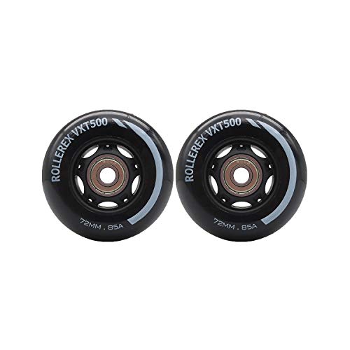 Rollerex Inline Skate/Rollerblade Wheels VXT500 80mm (8-Pack or 2-Pack or 2 Wheels w/Bearings, Spacers and Washers) (72mm Steel Black (2 Wheels w/Bearings, spacers and washers))