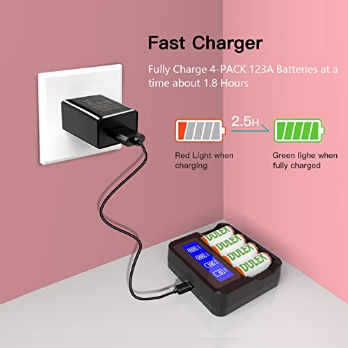 DULEX 4Pack 800mAh ICR17335 123A Arlo Bateries Rechargeable [Replace
