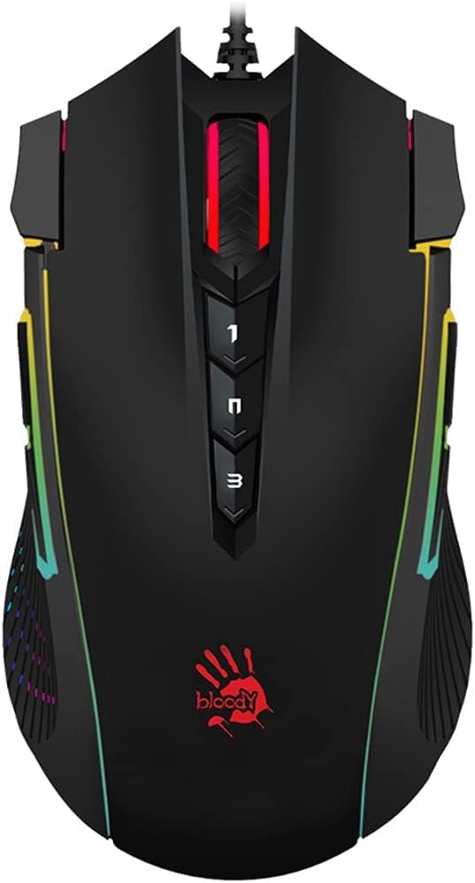 Bloody J90s RGB Gaming Mouse, High Precision 8000 CPI, 150 IPS, 25g Acceleration, 12 Customizable Buttons, Ambidextrous