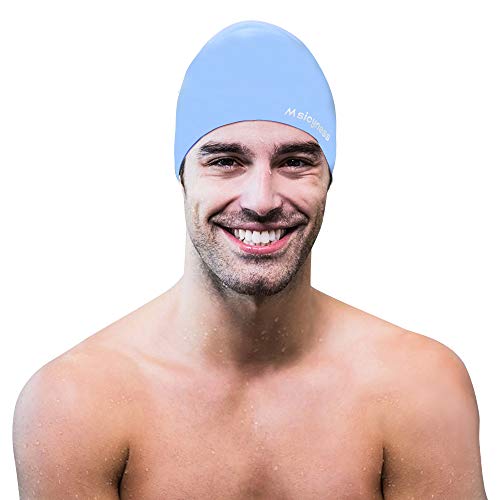 Msicyness Swim Cap for Men Women Silicone Swimming Hat for Adult Swimming Pool Laps Latex Rubber Reduce Water Intake Big Head Hair Guys Girl Bathing Cap