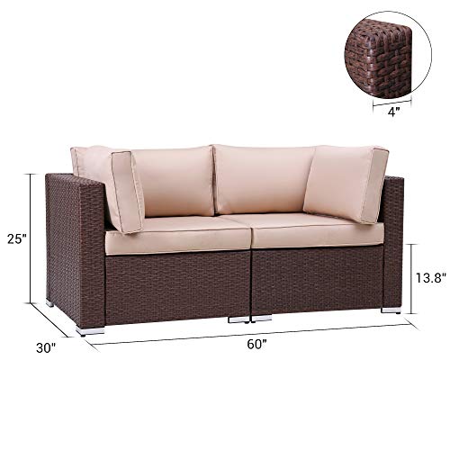 Green4ever Outdoor Patio Loveseat, Wicker Rattan Outside Furniture