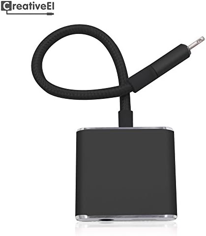 iPhone 7/7 Plus Audio Adapter, Charge Adapter, Earphone Adapter 2 in 1 Lightning 3.5mm Headphone Adapter Cable by CreativeEI (Bright Black)