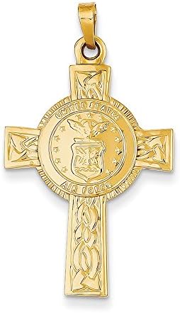 14K Yellow Gold US Air Force Insignia Medal on Cross Charm Pendant