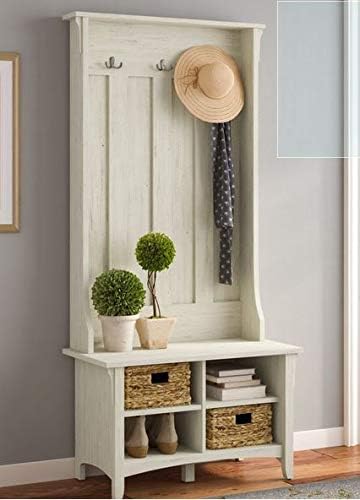 Hall Trees with Bench and Coat Racks - Antique White Wood with Three Hooks and Four Cubbies - Organizing Your Space with Sophistication