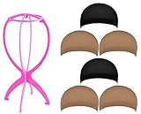 ZUER Wig Caps(6 Pack/Black & Neutral Nude Beige) with Portable Wig Stand(Color Random)