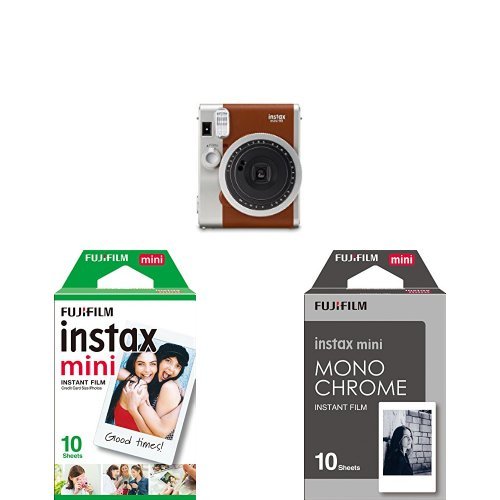 Fujifilm - Instax Mini 90 Neo Classic - Appareil Photo Instantané - Marron Clair + 1x10 Films + 1x10 Films Monochrome