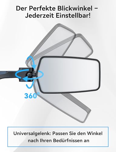 Bicycle Rear View Mirror, 360° Foldable & Rotatable Bicycle Mirror for E-Bike Left, Bicycle Mirror Left for Ebikes with HD Vision, Impact-Resistant Real Glass, Compact Handlebar Mirror for E Scooter