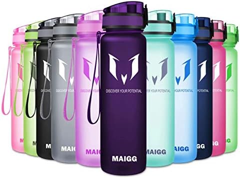 MAIGG Best Sports Water Bottle - 17oz/32oz - Eco Friendly BPA Free Plastic - For Running, Gym, Yoga, Outdoors and Camping, Fast Water Flow, Flip Top, Opens With 1 Click, Reusable with Leak-proof Lid