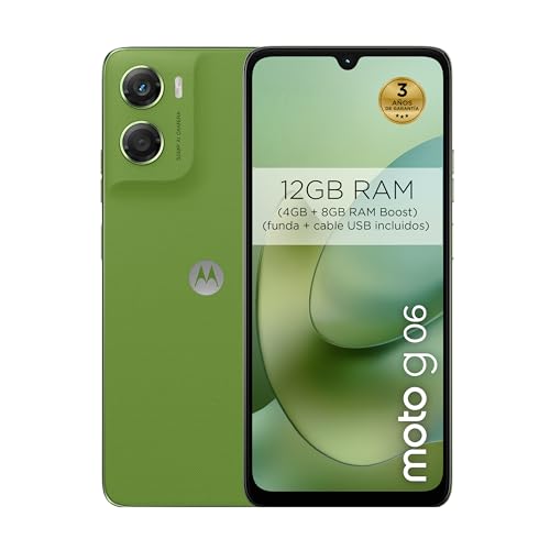 moto g06 12GB (4GB+8GB RAM Boost)/256GB color PANTONE TENDRIL, Gran pantalla 6.88" con sonido Dolby Atmos®, Sistema de cámara con IA de 50 MP, Protección contra el agua IP64, Batería de 5100 mAh