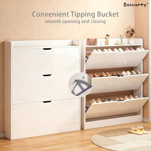 Beauenty Shoe Storage Cabinet, Shoe Storage Organizer, Narrow Shoe Cabinet with 3 Flip Drawers, Wooden Hidden Organizer for Entrywa, Modern Furniture, 100 * 17 * 120 (Wood 5)