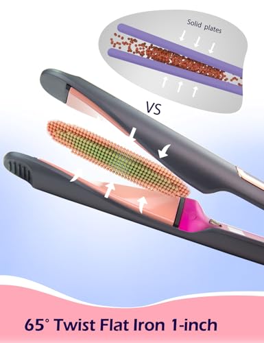 ANGENIL Pro Twist Flat Iron 1 Inch, Dual Voltage Hair Straightener and Curler 2 in 1, Multi-Stylers Round Flat Iron Curling Irons, Tourmaline Ceramic Hair Iron for Women, 20s Fast Heating LCD Display
