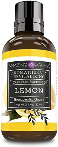 Amazing Aroma 100% Pure Lemon Essential Oil 2 oz - Made from Real Lemon peels - Ideal for Aromatherapy Revitalizing, Skin Care, Hair Care &amp; for DIY Cleaning Products for Wood