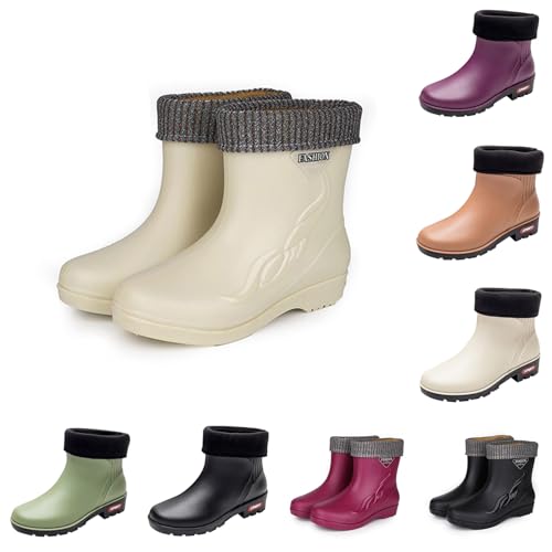 chelsea boots for women uk Ankle Wellies Women Spring Summer Autumn And Winter Short Sleeved Cotton Removable And Washable Garden Short Wellies Non-Slip Hiking Work Boots Booties womens White 5