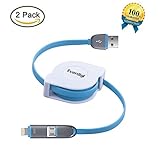 Everdigi(TM)2Pack 3FT 2in1 Retractable Universal Android&iOS Lightning to USB Charging Cord Tangle-free Charger for iPhone 6s 6sPlus 6 6Plus 5 5s iPad iPod Samsung HTC Nexus Nokia Sony and more (Blue)