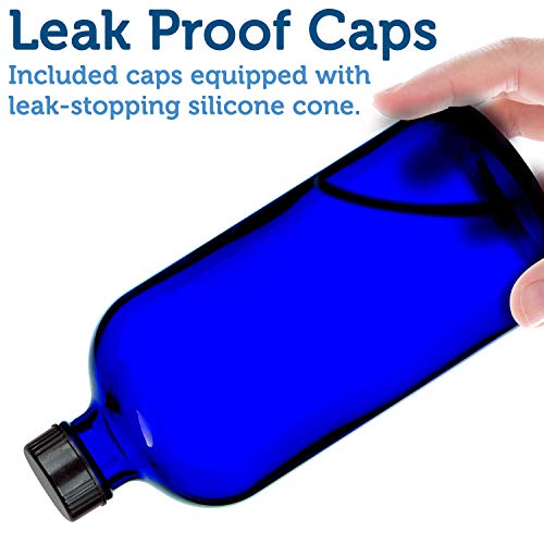 Empty Blue Glass Spray Bottles (2 Pack) - BPA Free, Lead Free - Large 16 oz Refillable Bottle for Plants, Pets, Essential Oils, Cleaning Products - Black Trigger Sprayer w/Mist and Stream Settings