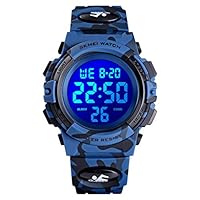 Venhoo Kids Watch Digital Outdoor Sport Waterproof 7 Colors EL-Lights Electrical Watches with Alarm Luminous Stopwatch Casual Child Wrist Watch for Teenager Boys Girls-Blue Camouflage