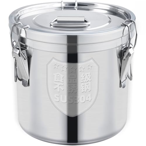 Photo 1 of UPGRADE 304 Stainless Steel Airtight Canister 3.2 Gal/405 Oz Stainless Steel Containers with Lids Sturdy Locking Clamp for Rice, Flour, Grain, Coffee Bean 304 Food Stainless Storage Containers (12L)