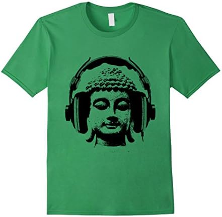 Mens Buddha Wear Headphones DJ Music T-shirt, Headphones T-Shirt Medium Grass