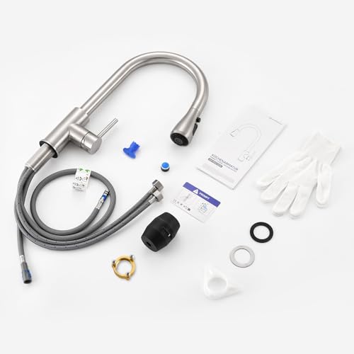 CECIPA Kitchen Sink Tap with 2 Types of Modes, Kitchen Mixer with Pull-Out Shower 40 cm, Stainless Steel Tap with Pull-Out Shower, 360° Swivel Mixer Tap