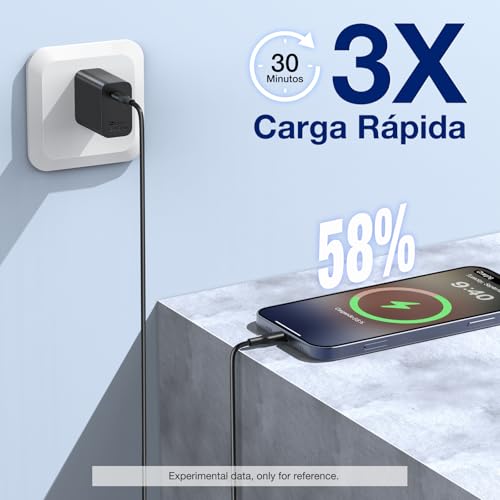 1 Hora PD 30W Cargador Tipo C - Cargador Carga Rápida con 1M 3A Cable USB C a C - Compatible con iP16/16P/16PM/15/15P/15PM, Samsung Galaxy A55/S23/Note10/S20 Ultra/S10/S9/S8, Xiaomi (Negro)