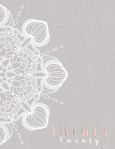 2020 Daily Diary: A4 Day on a Page to View Full DO1P Planner Lined Writing Journal | Grey with White Mandala & Rose Gold Lettering (2020 A4 Daily Diaries)
