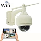 Coolcam HD 720P Outdoor PTZ Dome Camera IR Night Vision, WiFi IP Network Camera, Wireless, Video Monitoring, Surveillance, Security Camera, Plug/Play, 8GB Built-in Memory Card