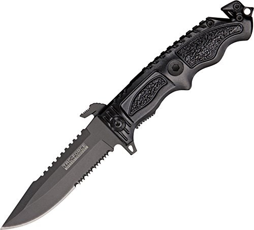 TAC Force TF-711BK Assisted Opening Folding Knife, Black Half-Serrated Blade, Black Handle, 5-Inch Closed