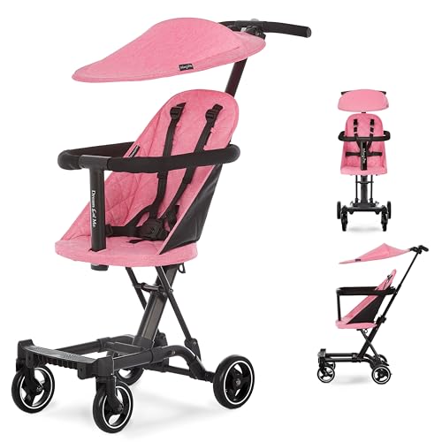 Dream On Me Coast Rider Umbrella Stroller, Lightweight Stroller with Compact Fold, One Hand Easy Fold Baby Stroller, Removable Canopy, Adjustable Handle and Soft-Ride Wheels, Pink