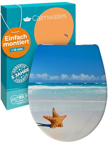 Calmwaters® WC Sitz Motiv Seestern einfache Montage, Toilettendeckel bis 250 kg, Made in EU, antibakterieller Duroplast, Absenkautomatik, 2 Montage Optionen, ab