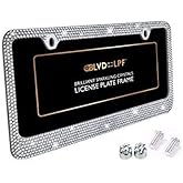 BLVD-LPF OBEY YOUR LUXURY Popular Bling 7 Row Clear Color Crystal Metal Chrome License Plate Frame with Screw Caps - 1 Frame