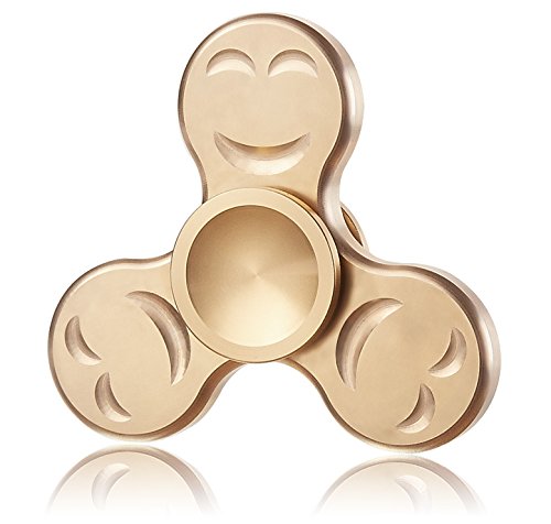 Reliatronic Hand Spinner - Fidget Spinner Toy Pure Brass - Tri-Spinner with Smile Face Great for ADHD Anxiety and Stress Relief - 5+ Minutes Super Long Spin Time