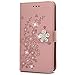 Mavis's Diary iPhone Xr Case, iPhone Xr Wallet Cover, Embossed Plum Flowers Wallet 3D Handmade Bling Crystal Diamond PU Leather Shockproof Protective Cover for iPhone Xr 6.1inch(Pink)