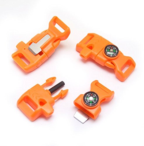 10 Pcs Whistle Buckle, 10pcs Wish Dayz 1/2" Whistle Buckles w/ Flint Fire Starter & Striker for Paracord Bracelet (Orange, 1/2)