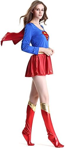 IYISS Super Women Halloween Costume Mini Dress With Stockings (XL=US Size L, Blue)
