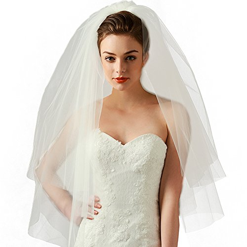 Rimobul Elegent 2 Tiers Short Bridal Wedding Veil With Comb - Ivory