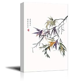 Bamboo Series Chinese Ink Painting Style Autumn Colorful Leaves