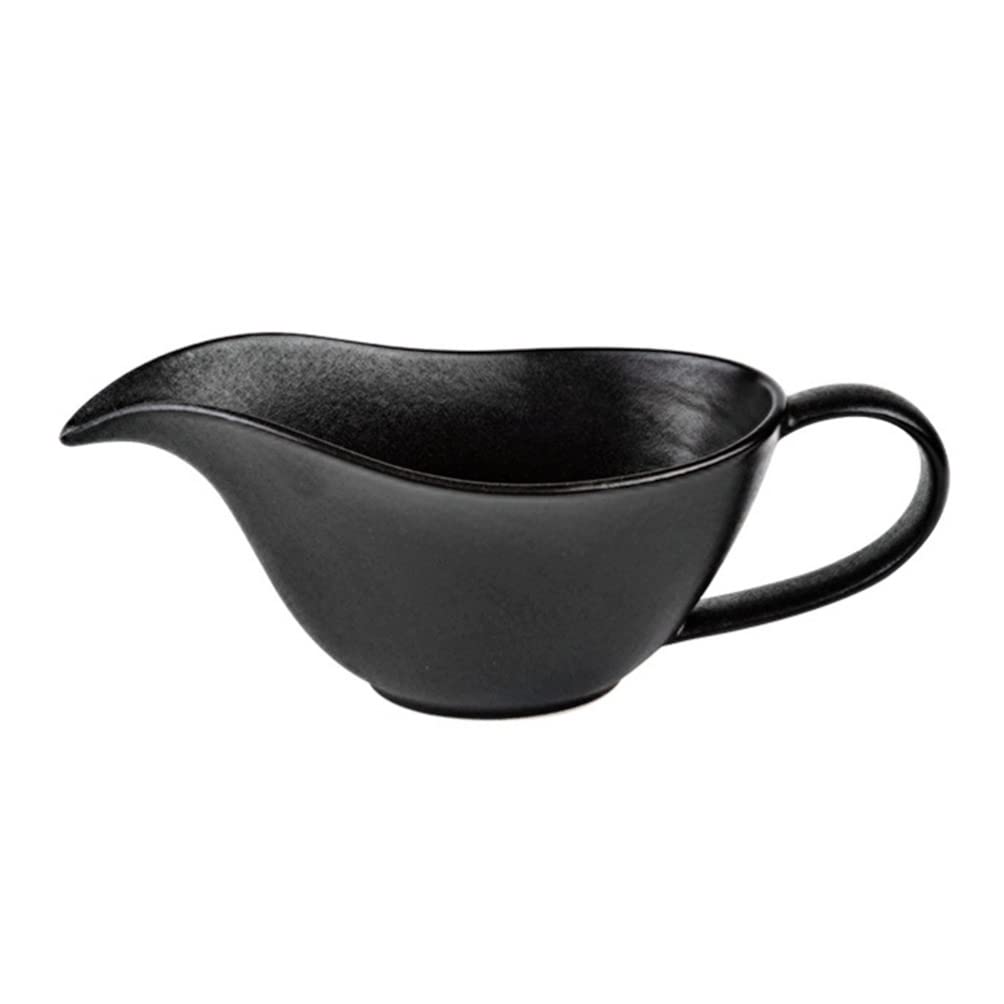 Hemoton Gravy Boat, Ceramic Sauce Jug with Smooth Handle and Lip Spout, Serving Salad Dressing Broth Ketchup Black-Pepper, for Christmas and New Year