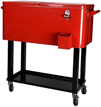 80 Quart Outside Patio Deck Cooler Cart Home Party 4 Rolling Wheels Outdoor Patio Garden Picnic Solid Steel Construction Refrigeration Insulation Cooler Body