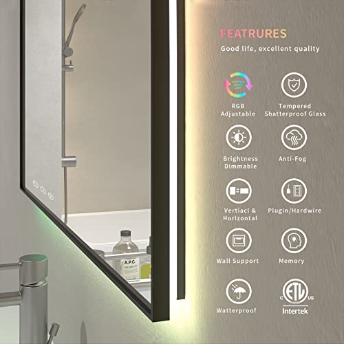 Amorho LED Bathroom Mirror with RGB Backlit, 20"x28" Color Changing Lighted Vanity Mirror for
